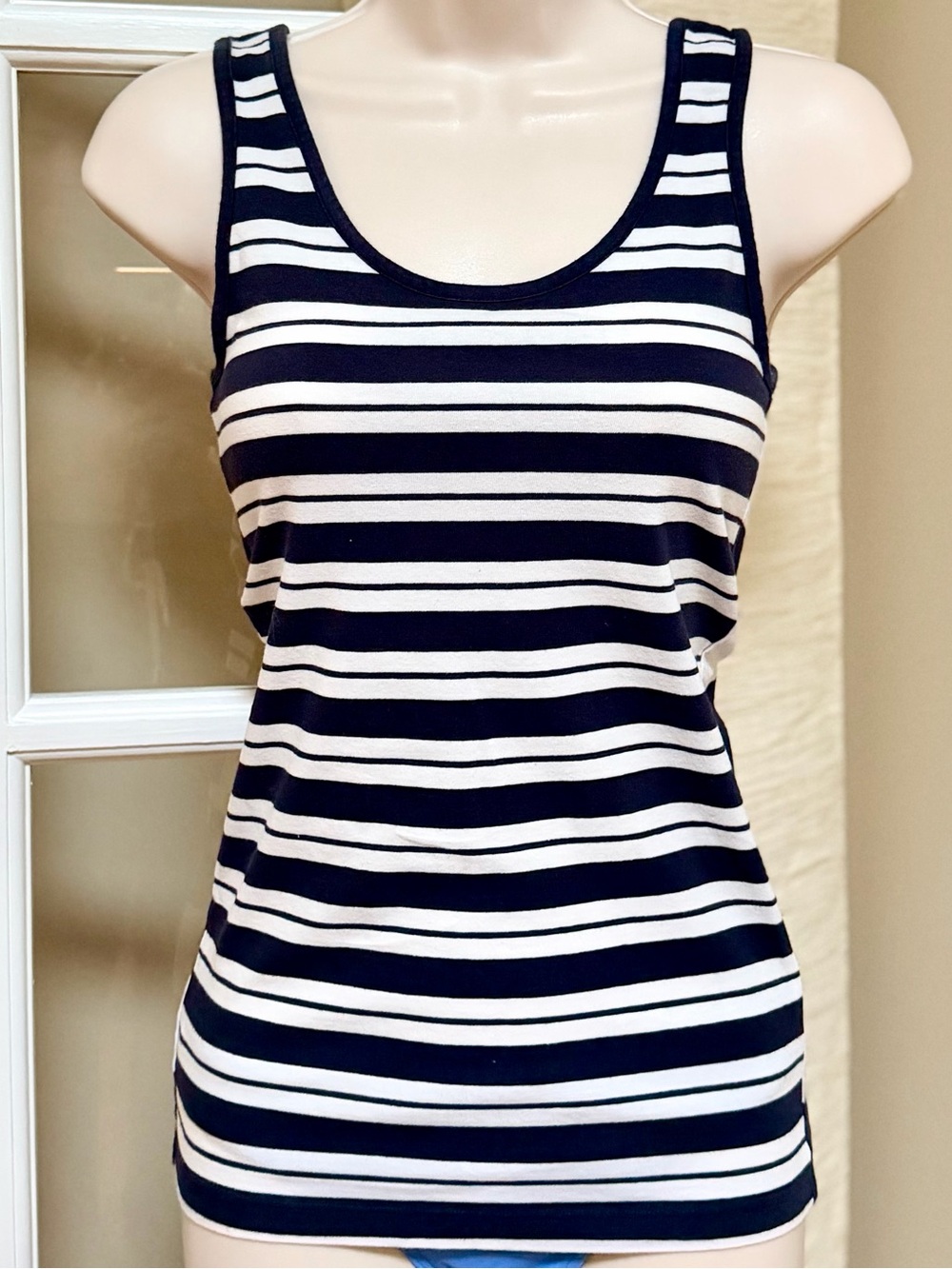 French Connection Navy and White Stripe Tank Top